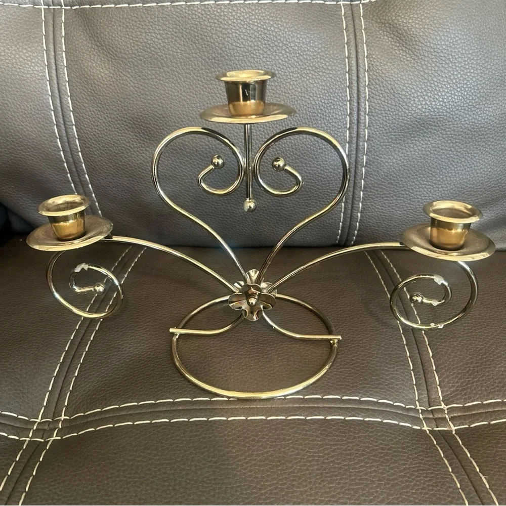 Home Interiors Brass-Tone Scroll 3-Arm Candle Holders Set of two